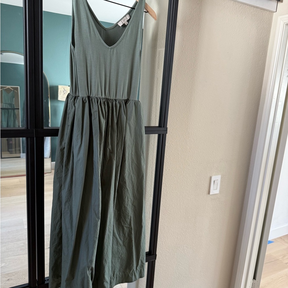 LOFT Sage Green cotton knit/poplin dress